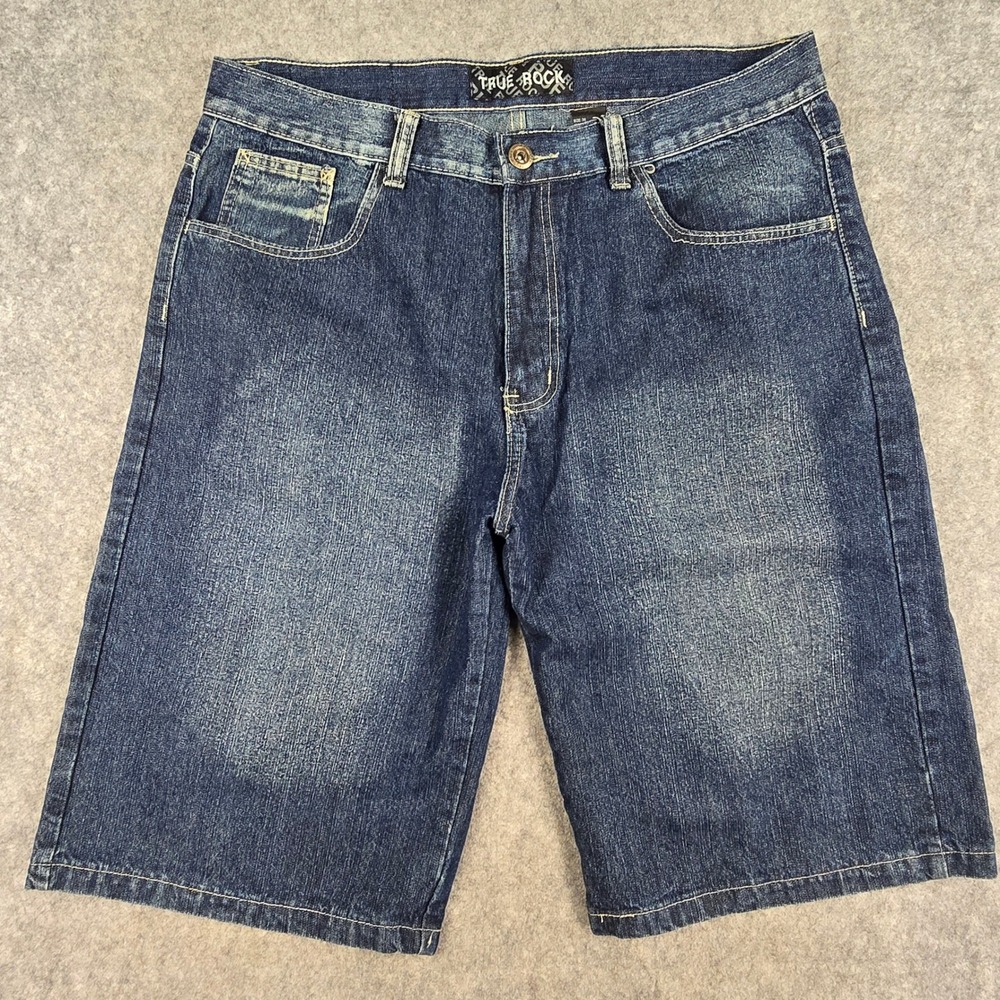 True Rock Denim Shorts Mens 36 Blue Baggy Relaxed‎ Contrast Stitching Streetwear